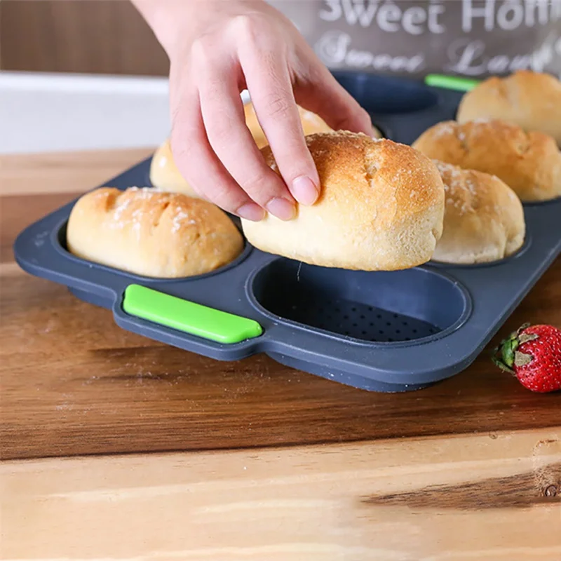 

Bread tray 8-hole non-stick grid DIY flexible good heat-resistant hamburger bread baking mold silicone household practical