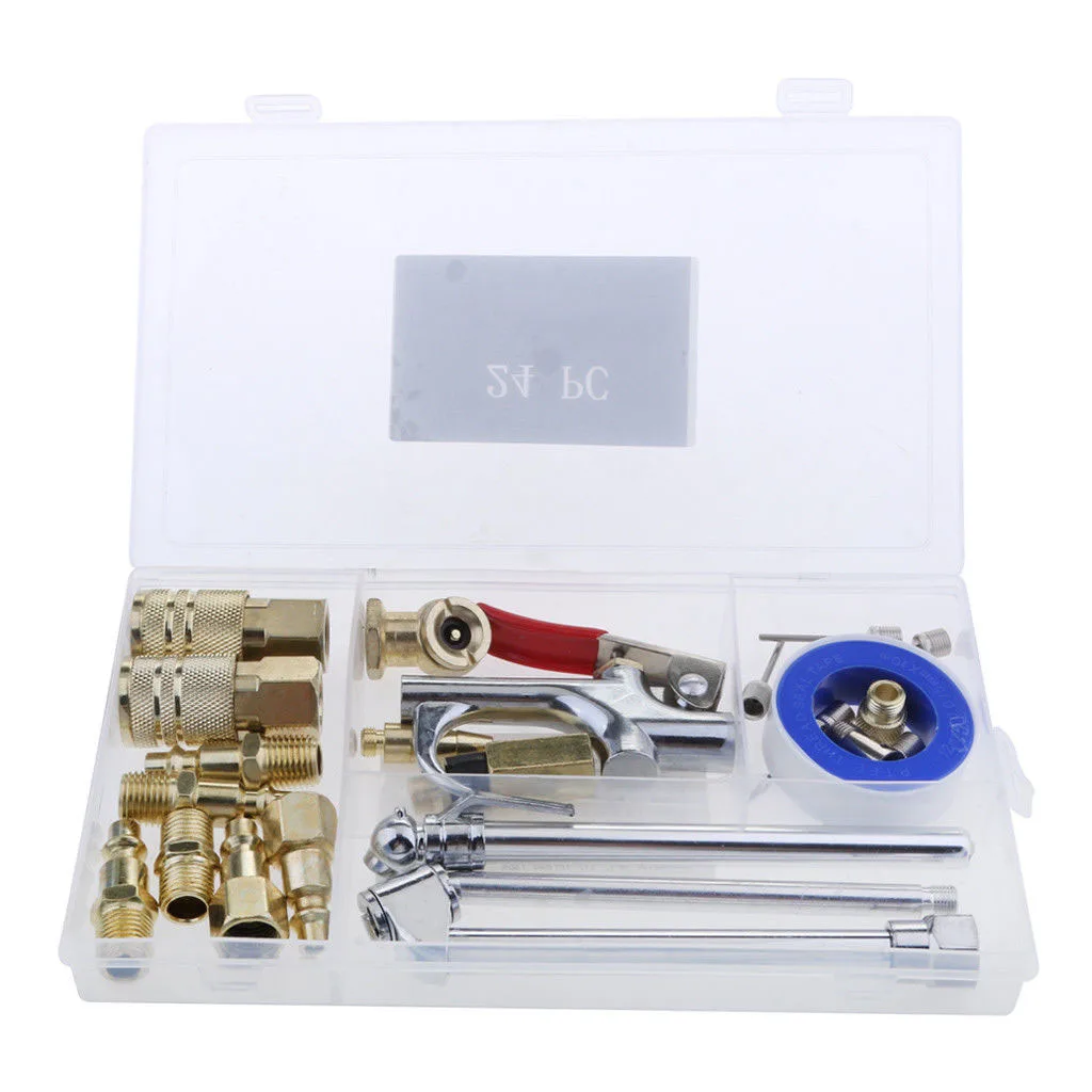 

24pc Air Tool Compressor Accessory Dual Head Chuck Blow Gun Connector Practical