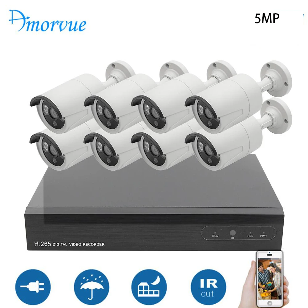 8 channels Amorvue 8CH 5MP POE камера Система дистанционного доступа 5MP ИК Наружная цилиндрическая ip-камера Водонепроницаемая камера ночного видения комплект видеонаблюдения - Цвет: 8 channels