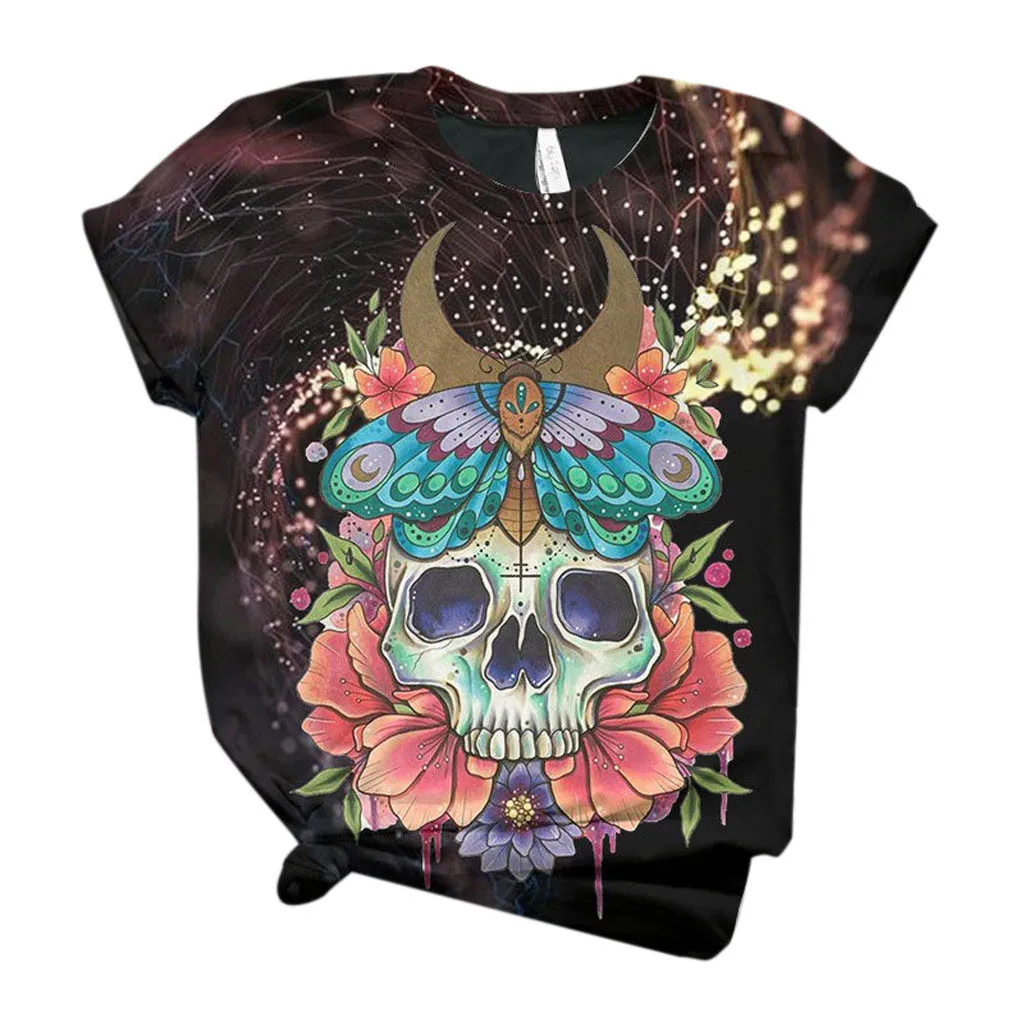 3D Skull Printed T Shirt Women Plus Size Women T-Shirt Short Sleeve O-Neck Tops Tee T-Shirt