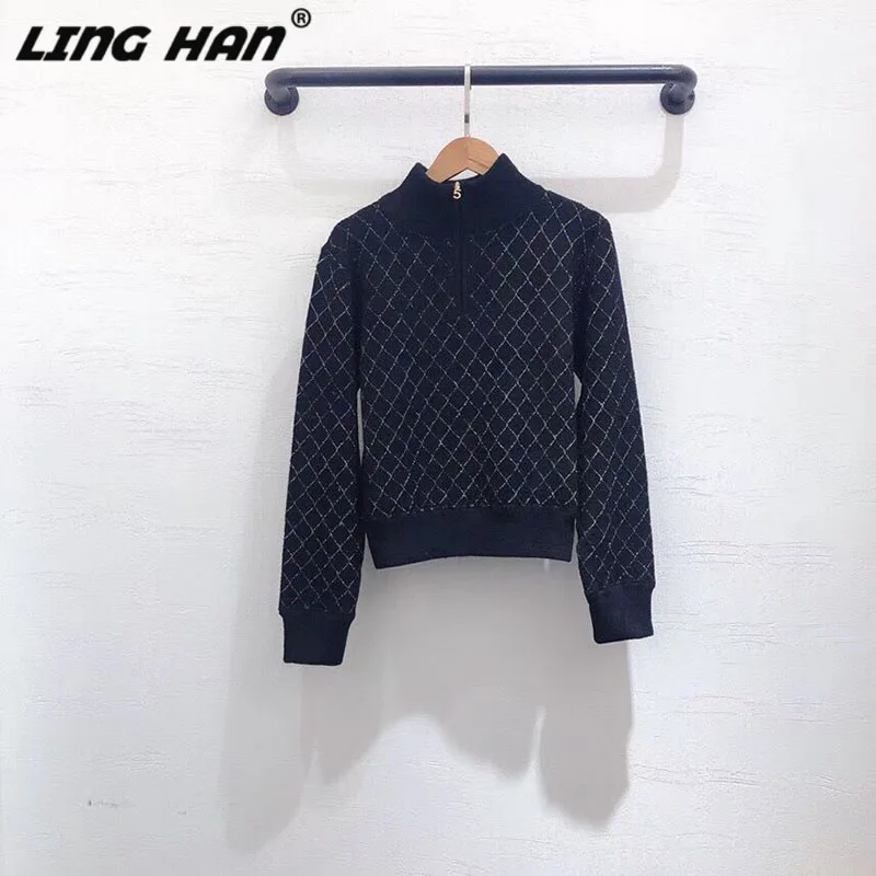 

LINGHAN Fashion Argyle pattern Sweater Casual Turtleneck Long sleeve Wild Sweater Designer Autumn Winter NEW