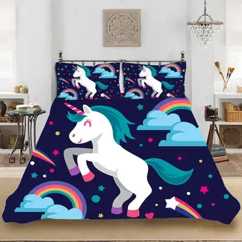 

CARTOON Unicorn Anime 3Pcs/Set Bedding Set Sheet Children Room Bed Sheet Pillow case Bedding Set Queen Bedding set
