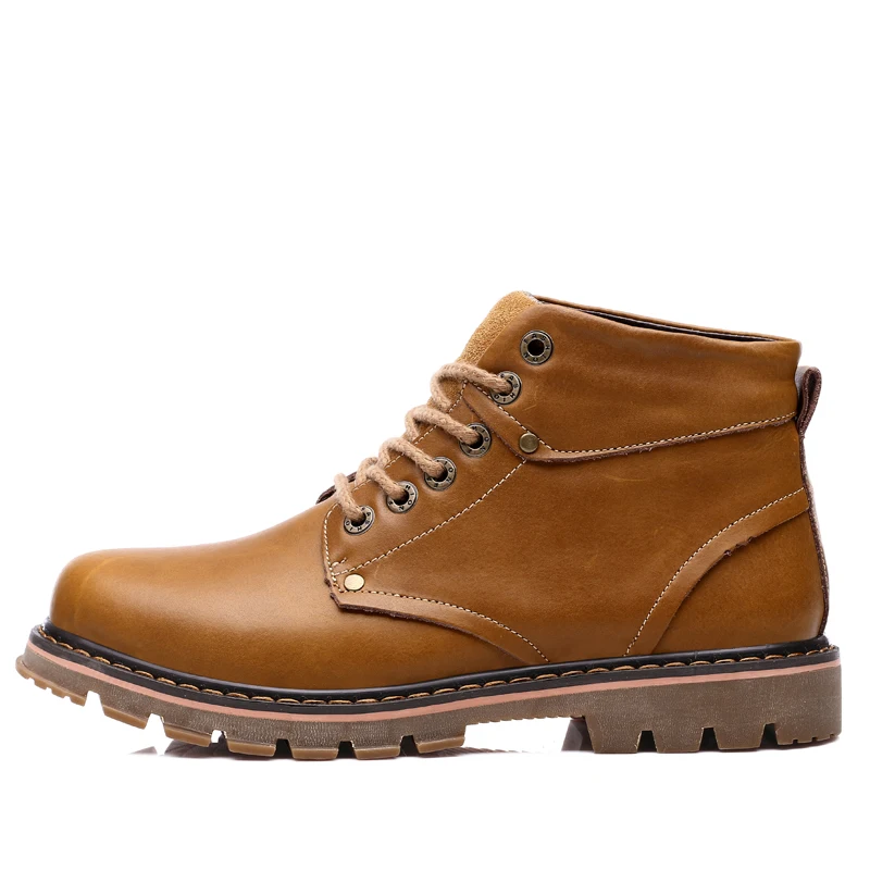 Yellow Brown Лидер продаж; мужские уличные ботинки; черная кожаная повседневная обувь; удобные мужские рабочие ботинки; фирменный дизайн; мужские мотоциклетные ботинки - Цвет: Yellow Brown