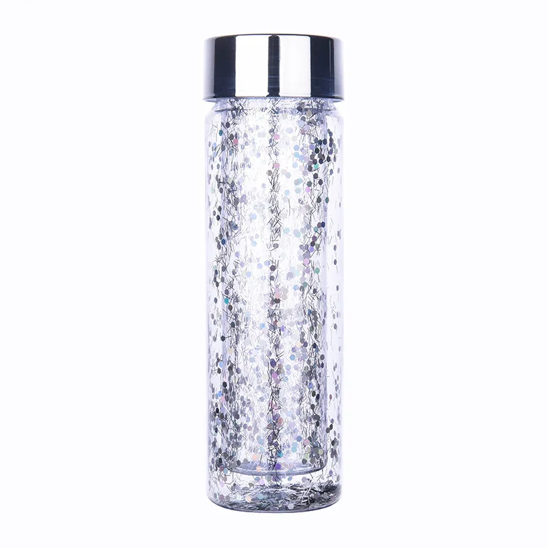 600 мл блестящая двухслойная бутылка для воды пластиковая боьшая чашка компактная для путешествий альпинистская детская спортивная бутылка