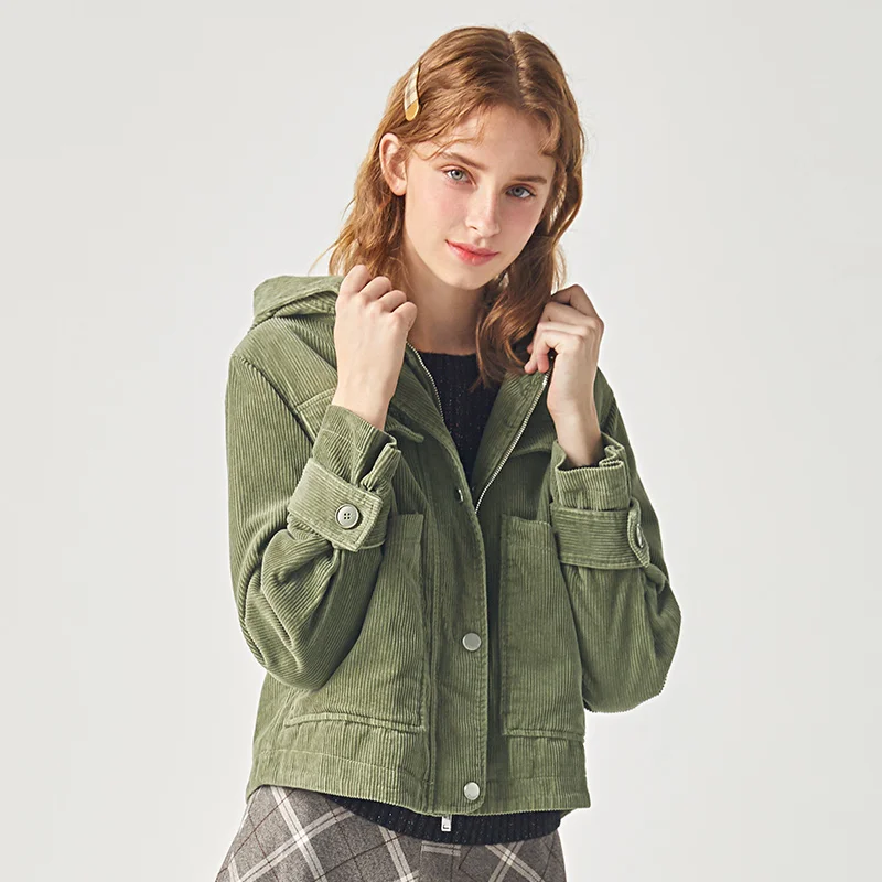SEMIR куртка женская зимняя новая Вельветовая куртка с капюшоном Корейская версия ретро тренд ins короткое пальто для женщин - Цвет: green