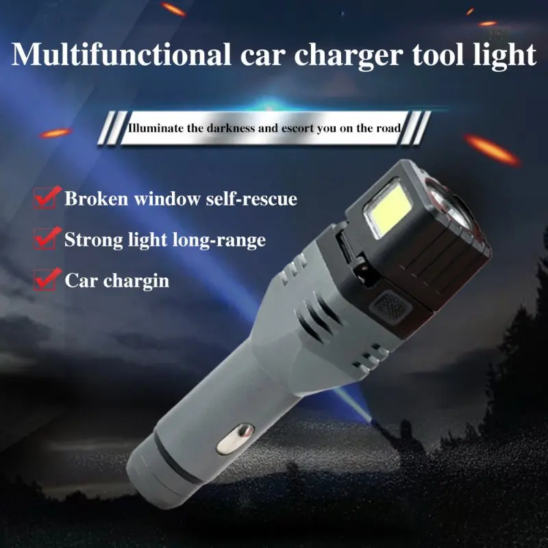 Car Charger Cob Work Light Charging Led Inspection USB Broken Window Cone Strong Magnetic Flashlight Tools | Спорт и развлечения