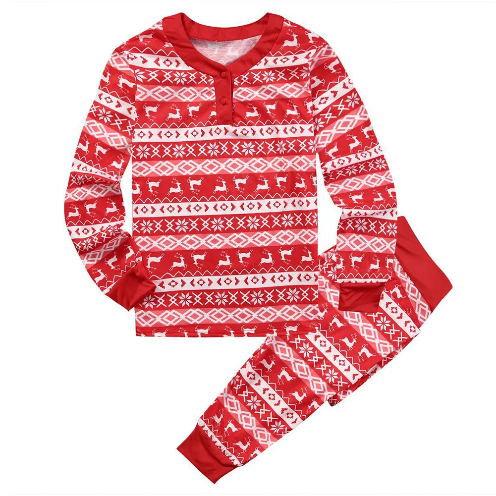 Holiday Two-pieces Long Sleeve Home Nightwear Gift Autumn Baby Adult Kids Family Pajamas Set Cotton Blend Christmas Printed