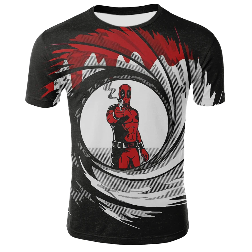 

2019 new fashion 3D printing T-shirt anime Deadpool comic T-shirt men's short-sleeved T-shirt casual T-shirt men's