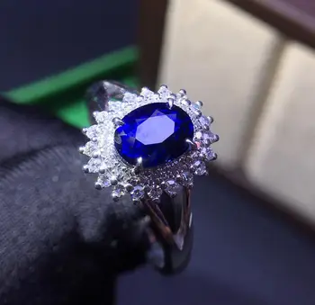 

Blue Sapphire Rings Pure 18K Natural Royal Blue Sapphire Gemstones 1.28ct Diamonds Gems Female Ring