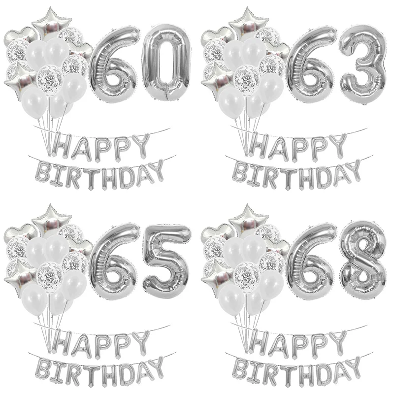 Серебряные воздушные шары в виде Кофейни с прозрачными цифрами Happy 60 61 62 63 64 65 66 67 68