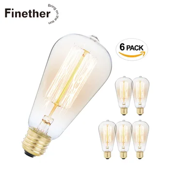 

6PCS E27 60W ST64 Dimmable Vintage Edison Bulb Retro Vintage Industrial Edison Lamp Filament Incandescence Light Lamp Bulb 110V