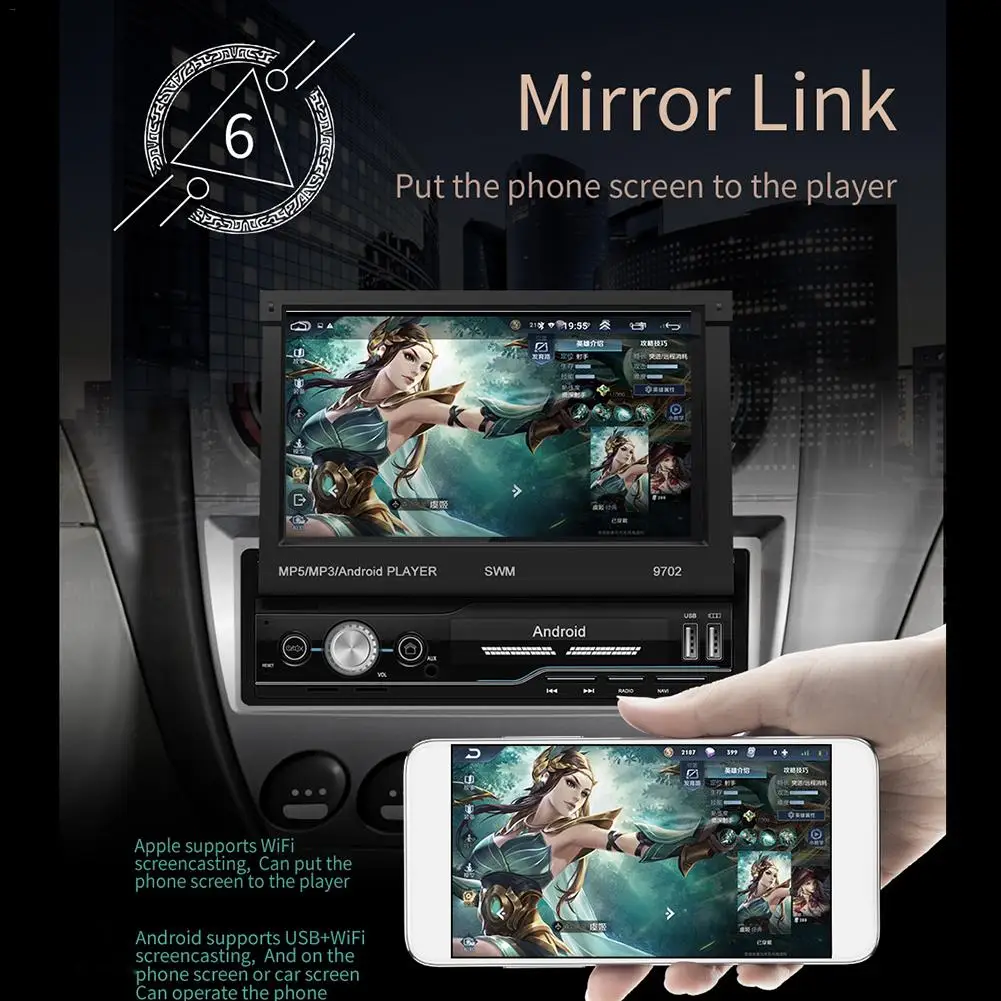  7 Inch Auto Radio 1080P HD Android 8.1 GPS Navigation Wifi USB Lade 1 Din HD Faltbare Kapazitiven T