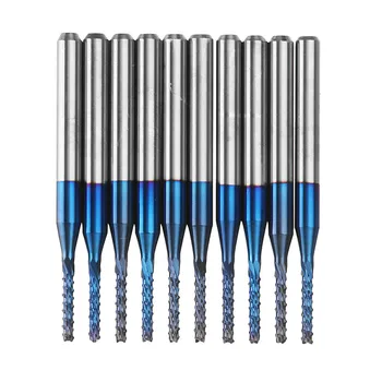 

10pcs 3.175 Shank 1.6-2.0mm Nano Blue Coated CNC End Mills Carbide Milling Cutter CNC Router Bit PCB Milling Cutter