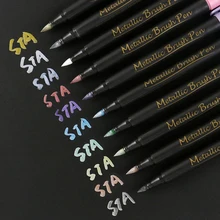 10 цветов, Металлические кисти, маркеры, ручки для рисования, для букв, caligraphy, ручка, кисть, маркеры, маркеры, кисть, наконечник, школьные товары для рукоделия