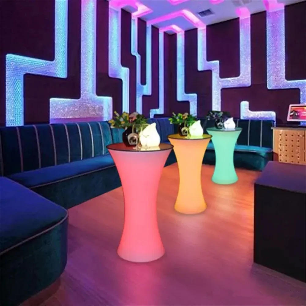 Creative Colorful LED Cocktail Bar Table plastc KTV Coffee Table Remote Control Color Change Commercial Furniture supplies