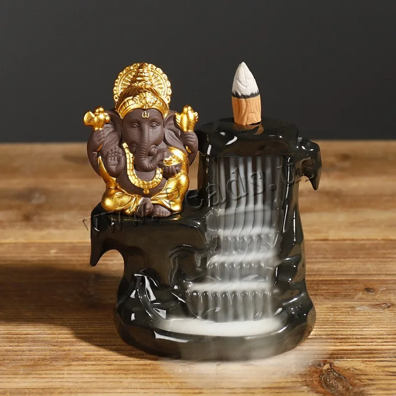 

Elephant God Ceramic Backflow Incense Burner Ganesha Smoke Waterfall Stick Incense Holder Decorative Buddha Aromatherapy Furnace