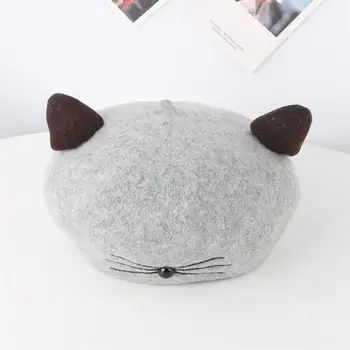 

Woollen Berets Hat Cat Ears Hat Fashion Beanie Winter Painter Cap Headwear for Ladies Girls Kids (Light Grey Adult Style)