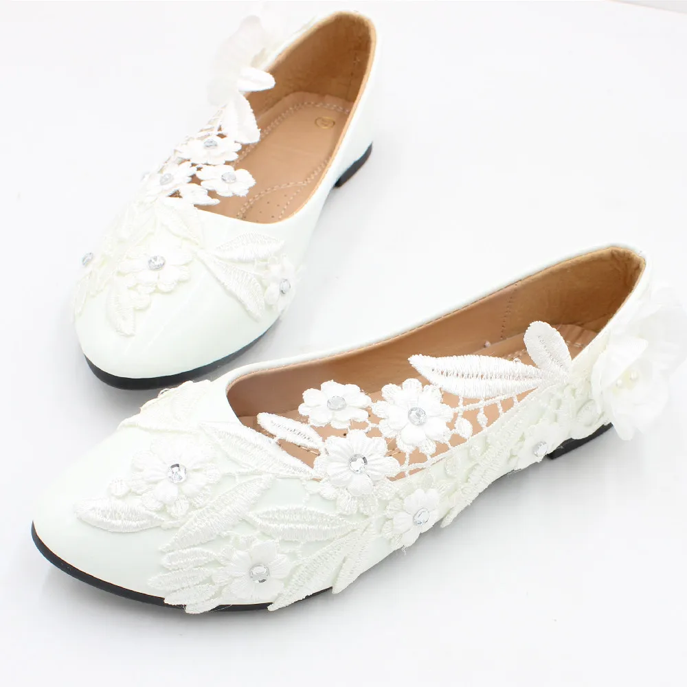 Sorbern White Flowers Appliques Bridal Footwear Flat