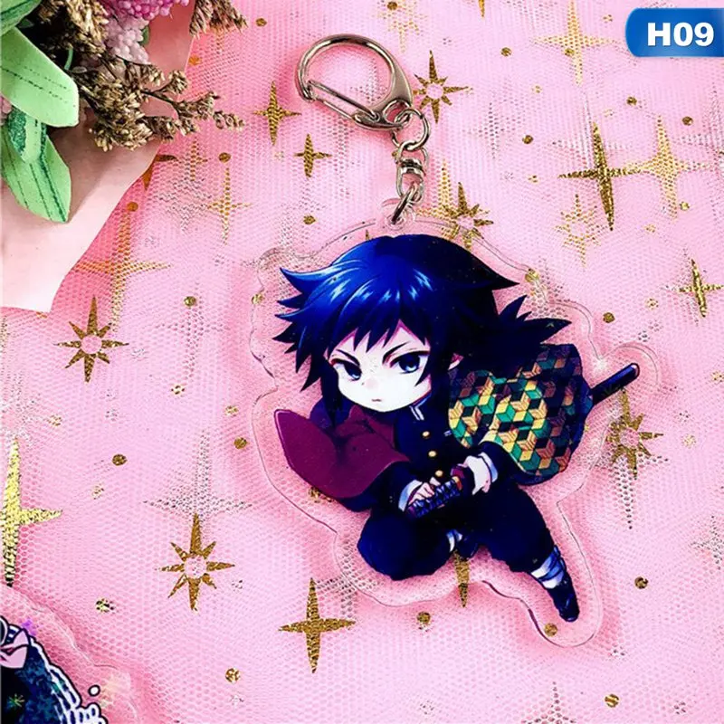 9 Аниме Demon Slayer брелок Kamado Tanjirou Nezuko Agatsuma Zenitsu Rengoku Kyoujurou милое акриловое кольцо для ключей фанатов подарок - Цвет: 9