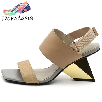 

DORATASIA Genuine Leather Women Open Toe Back Strap High Heels Shoes 2020 Mixed Color Classic Sandals Women Sandals