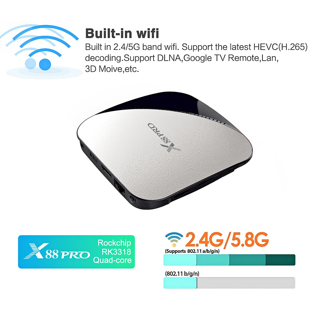 Android Box 9,0, X88 PRO tv Box 2 Гб ОЗУ 16 Гб ПЗУ RK3318 четырехъядерный 64 бит Cortex-A53 двойной WiFi 2,4 ГГц/5 ГГц Поддержка 4K 3D видео
