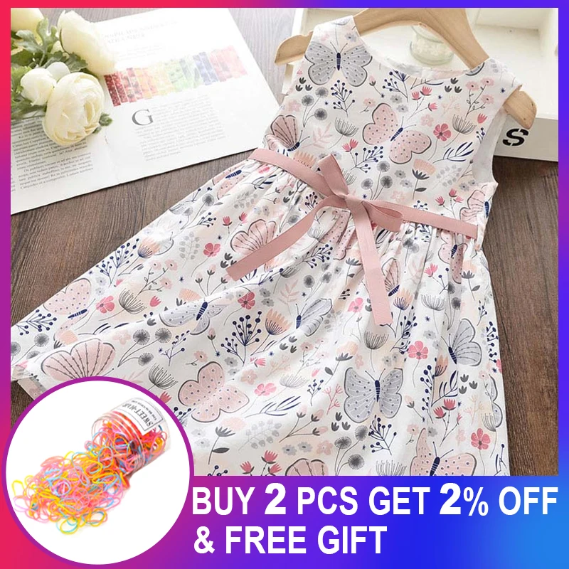 Girls Princess Floral Sweet Dress New Summer Kid Sleeveless Children Party Suits Butterfly Costume Clothing | Детская одежда и