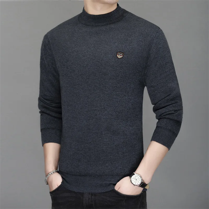 Толстый бархатный Теплый Модный брендовый свитер мужские пуловеры облегающие вязаные Джемперы Осенняя повседневная мужская одежда в Корейском стиле - Цвет: Синий