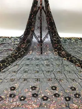 

high quality soft african sequence lace fabrics French tulle mesh lace fabric with sequins for party dress FJA2