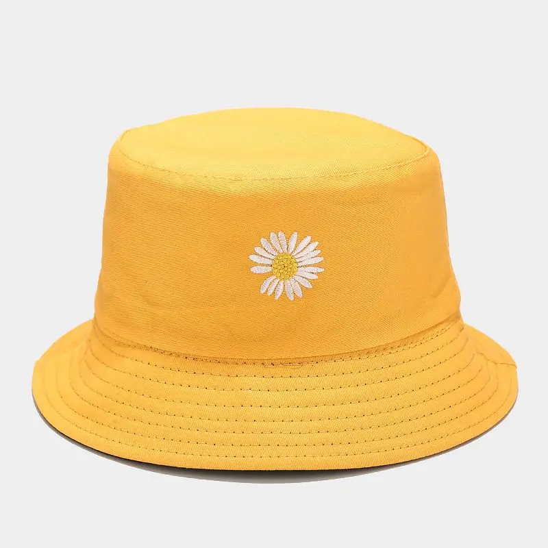 Fishing Summer Bucket Hats Women's Daisy Cotton Hat Reversible Daily Beach Sun Protection Beige White Yellow