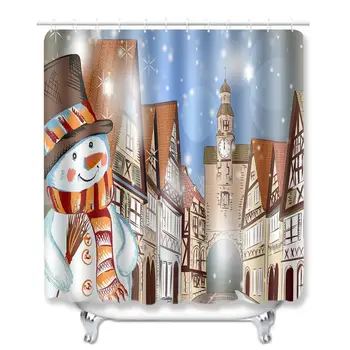 

Merry Christmas Bathroom set Snowman Santa Bell Elk Pattern Waterproof Shower Curtain Toilet Cover Mat Non Slip Rug