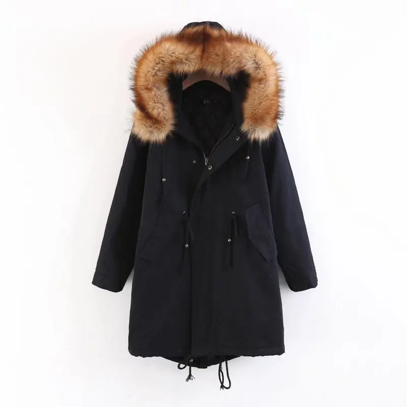 

2019 Autumn And Winter New Style Western Style Large Fur Collar Cinched Style Mid-length Washing WOMEN'S Cotton Padded Clothing