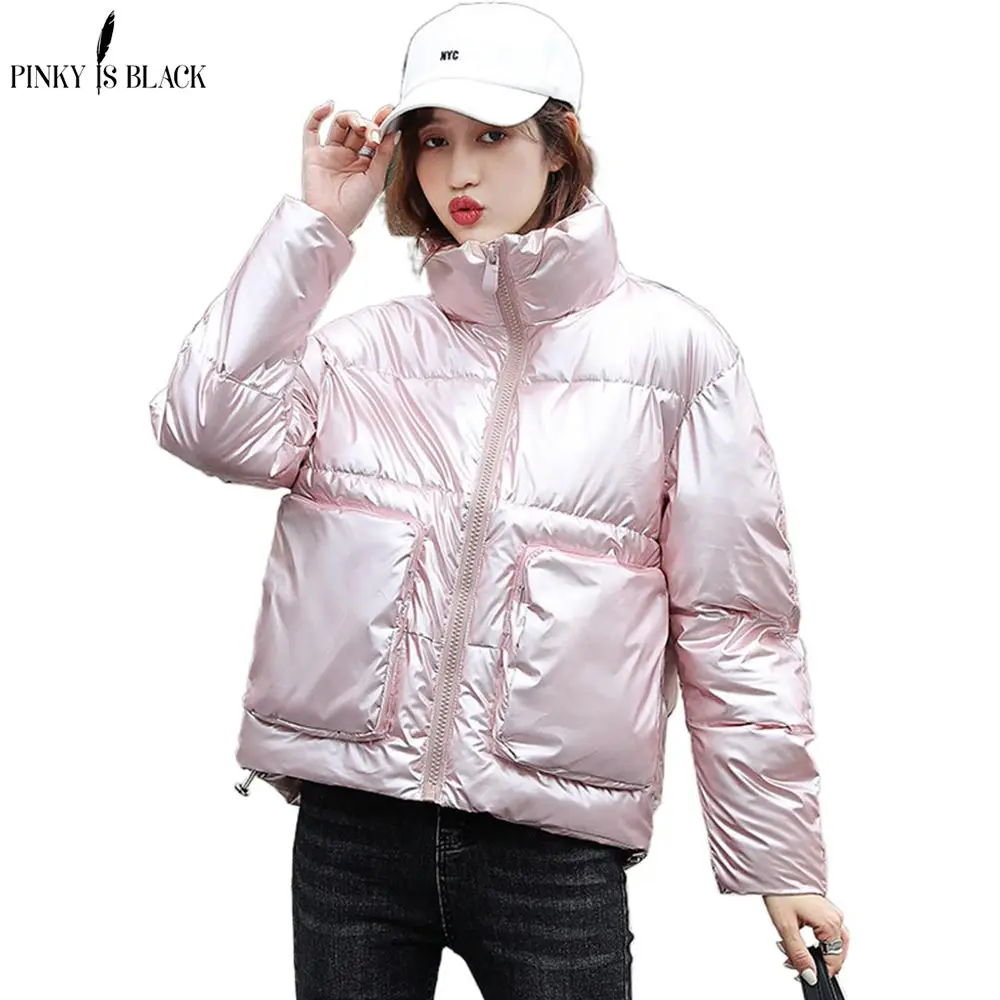 

PinkyIsBlack Women Winter Parkas Jacket Coat New Glossy Warm Women Shinny Coat Short Pockets Cotton Padded Winter Jacket Women