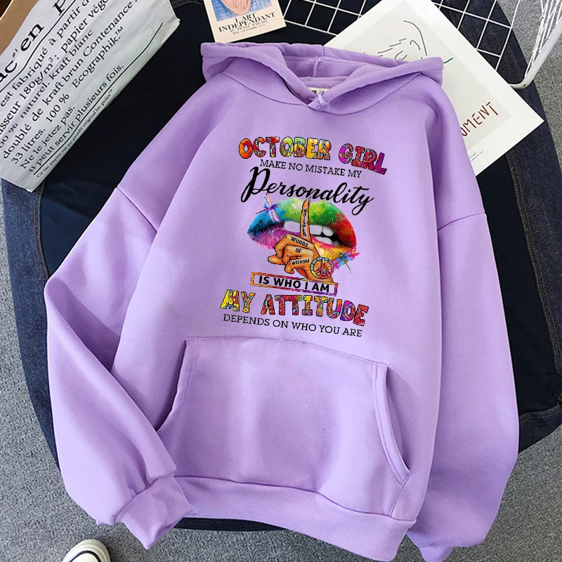 2022 Hot Sale Rainbow Peace Lips October Girl Print Purple Hoodies Women'S Clothing Funny Birthday Gift Sweatshirt Femme Coat u2 october 2 cd