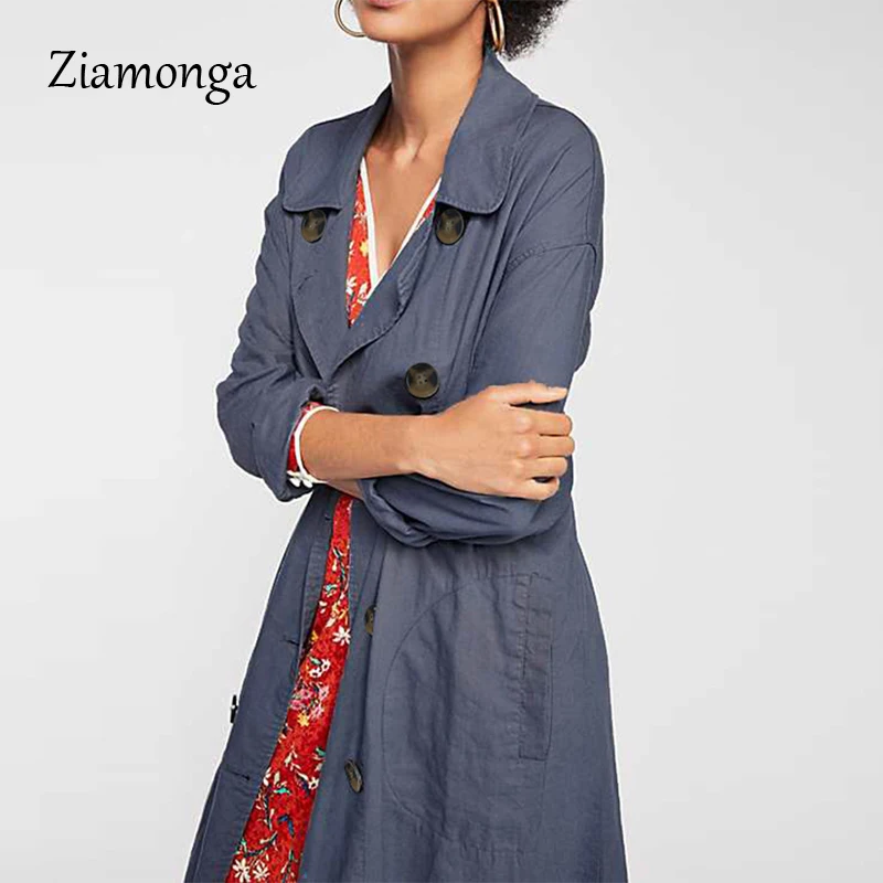 

Ziamonga Spring Autumn Women Casual Loose X-Long Denim Trench Coat Female Denim Overalls Plus Size Denim Coat Ladies Outwear