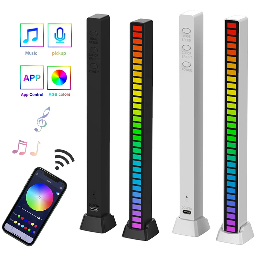 Tira de luces LED RGB de 32LED, aplicación, batería recargable por USB, de ritmo, ordenador, coche, Control de sonido colorido|Iluminación novedosa| - AliExpress