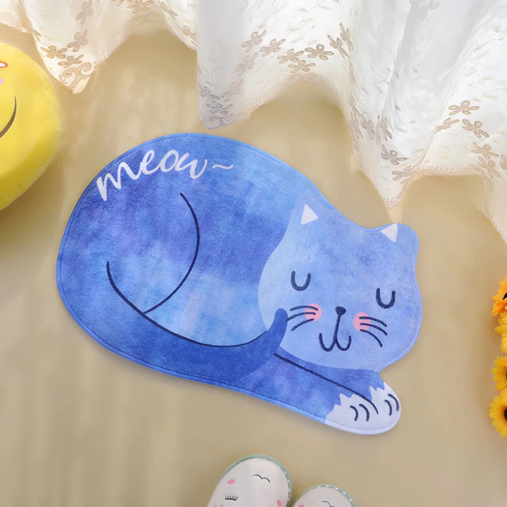 1 pc Non-slip Flannel Cat Cute Animal Printed Rectangular Carpet Entry Door Entry Pad Carpet Mat Cartoon for Bathroom Bedroom