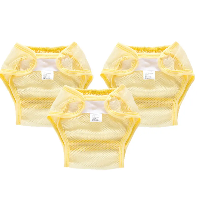 Herbabe 2 шт. детские штаны-подгузники 3 слоя милый новорожденных подгузники хлопок впитывающие подгузники для новорожденных Многоразовые - Цвет: 3PCS-Mesh-Yellow