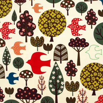 

1 yard Cotton Canva Fabric for sewing, pathwork, bag, curtain, hadmaking - Trees and swallow (width=145cm)