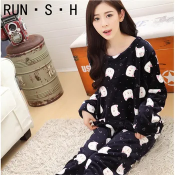 

Cartoon Lovely Outfit Fashion Pajamas Winter Flannel Keep Warm Pajamas Korea Kawaii Crew Neck Leisure Loose Ms Cashmere Pajamas