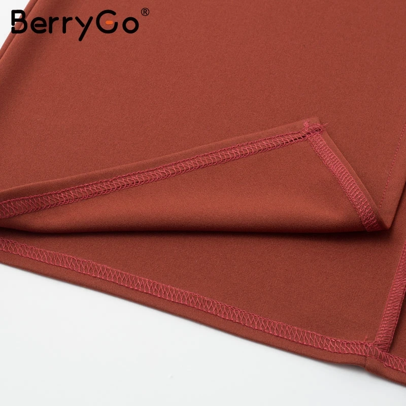 BerryGo сексуальное облегающее женское платье вечерние платья женские офисные однотонные женские ботильоны осень-шик в офисном стиле элегантные эластичные, с круглым вырезом, платье с длинными рукавами