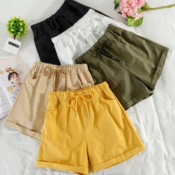 

Summer Safari Styly Women Casual Drawstring High Waist Korean Loose Wide Leg Yellow Green White Fashion Bottoms