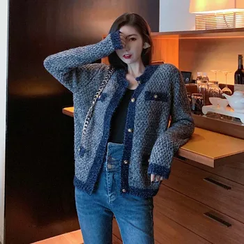 

Net Red Design Sense Bright Silk Knitting Sweater Women 2020 New Celebrity Style Single Breasted Long Sleeve Cardigan Coat