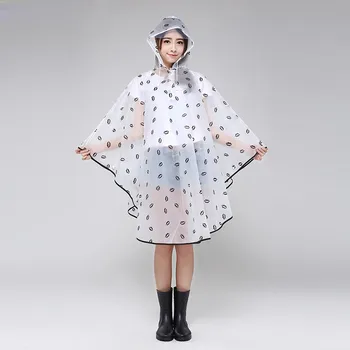 

Household Waterproof Women Rain Jacket Summer Raincoats Lips Pattern Outside Walking Semi Transparent Rainwear Rain Gear Supply