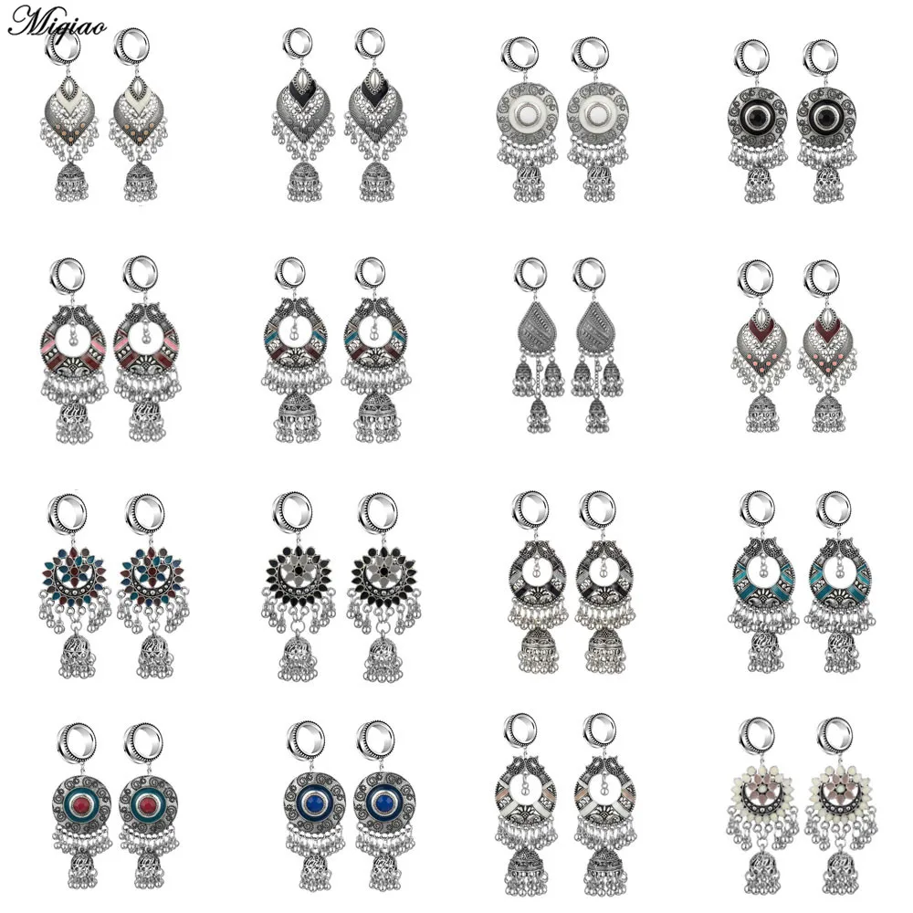 

Miqiao 2pcs 6-30mm Stainless Steel Birdcage Bell Earrings Dangle Ear Plugs Tunnel Drop Tassel Piercing Fashion Jewelry for Woman