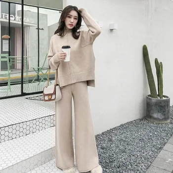 

Knitted Sweater Pant 2 Two Piece Sets Women Outfit Tracksuit Luxury Trousers Set Elastic Matching Set Plus Size Long Sleeve V587