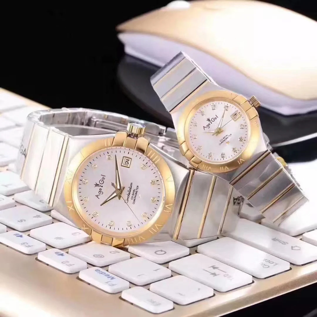

Luxury Brand New Men Women Couple Watches Gold Bezel White Dial Automatic Mechanical Stainless Steel Sapphire Diamond Rome Watch