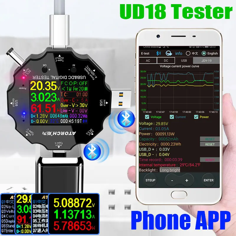 UD18 USB 3 0 18 в 1 тестер APP dc Цифровой вольтметр Амперметр внешний аккумулятор