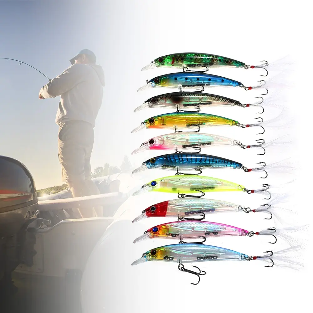 Lixada 10PCS 0.6-1.8m Diving Minnow Fishing Lures 13.6g 110mm Artificial Bait Hard Lure with #4 Feather Hooks | Спорт и развлечения