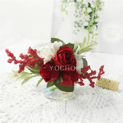 Wedding Groom Boutonniere Bridesmaid Flowers Bracelet White Rose Boutonniere Corsage Pin Flower Wedding Witness Corsages Flower Wrist-6