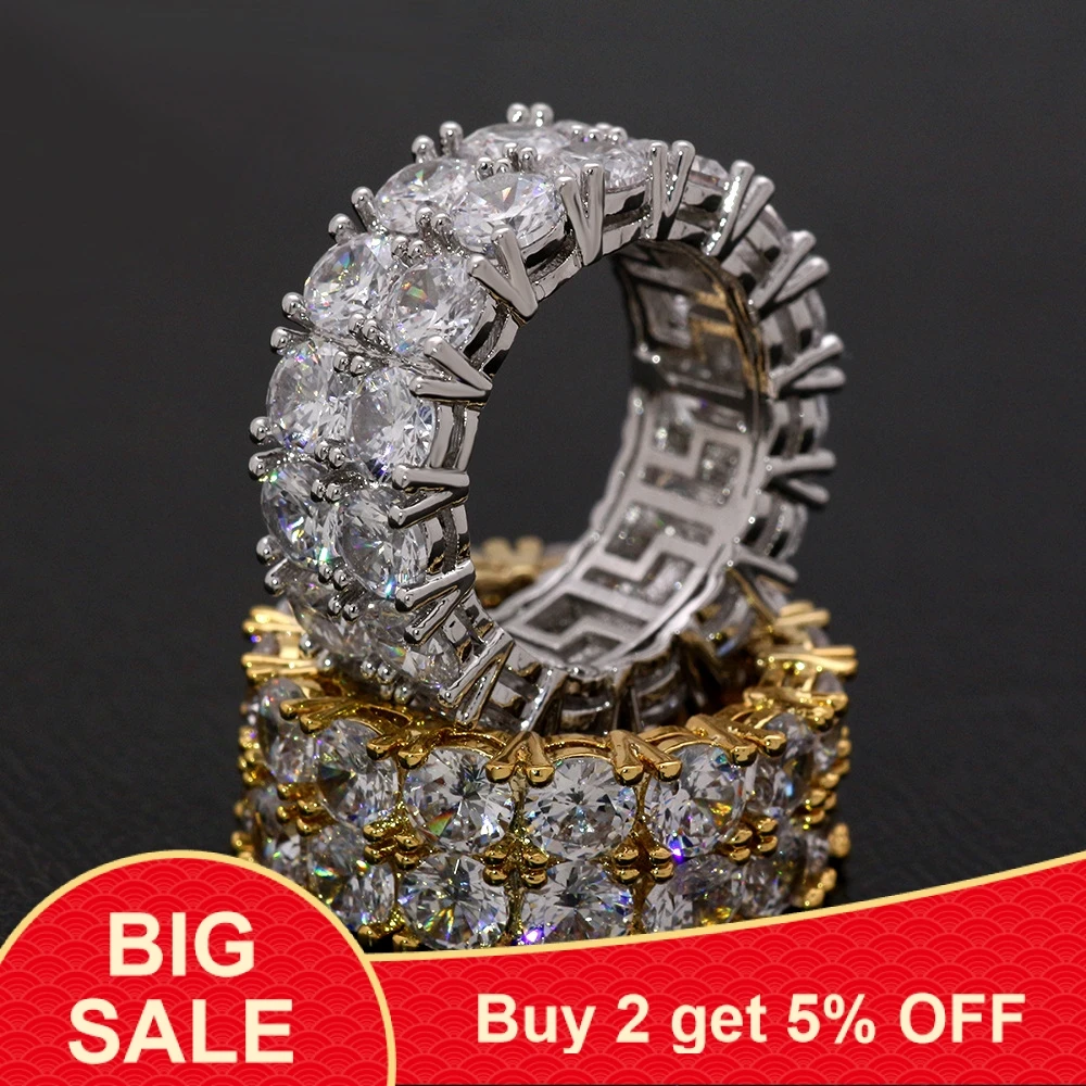 

Hiphop Male ring Gold Silver color 4mm AAAA CZ Luxury Anniversary Jewelry Wedding Band Rings for Men Rock Party Finger ring